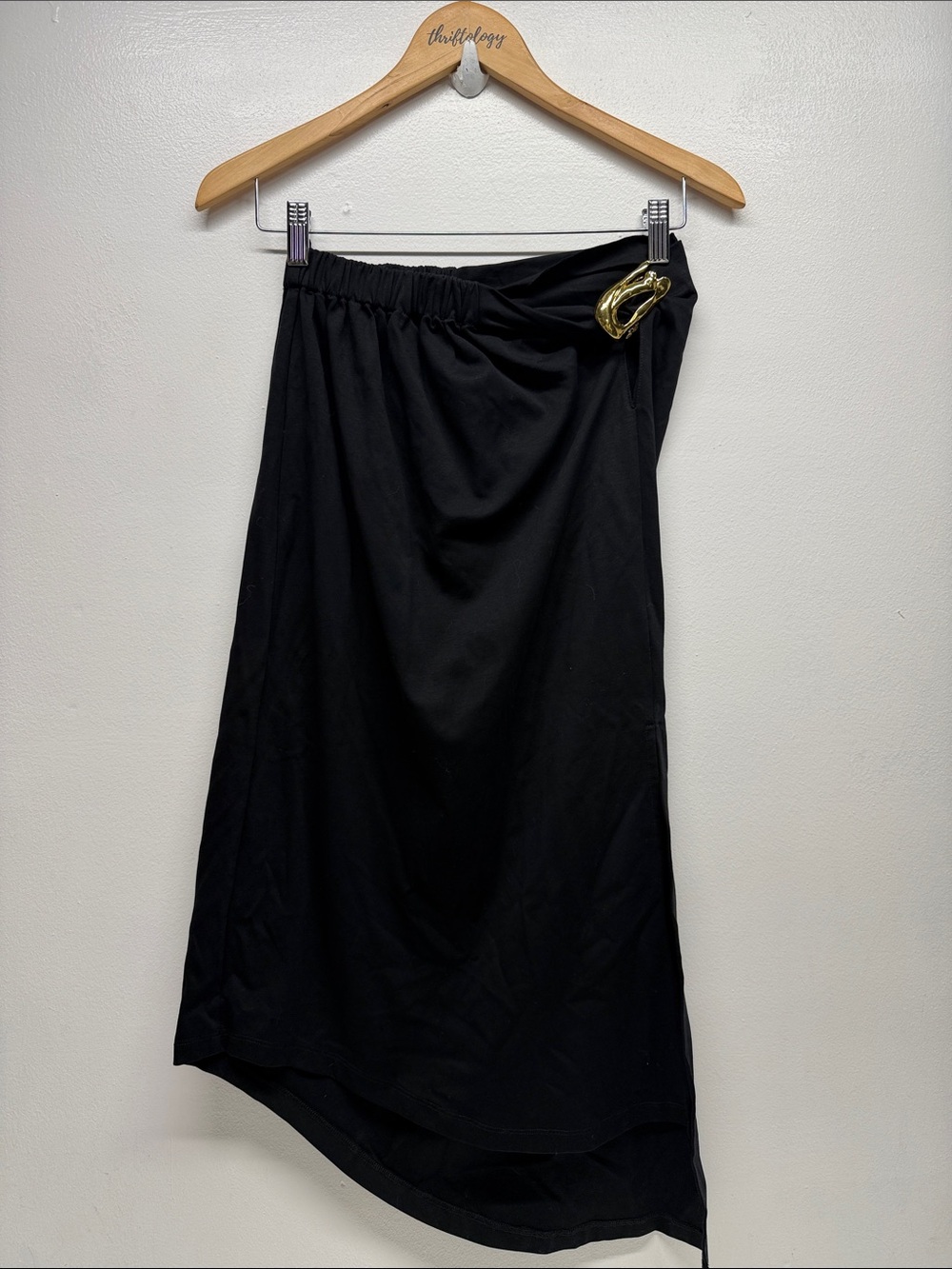 Jacques Wei Skirt Midi 100% Cotton Asymmetrical Draped Stretch Black Size Medium